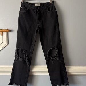 Black Distressed Knee Crop Jeans -We the Free Size 26 Maggie Midrise